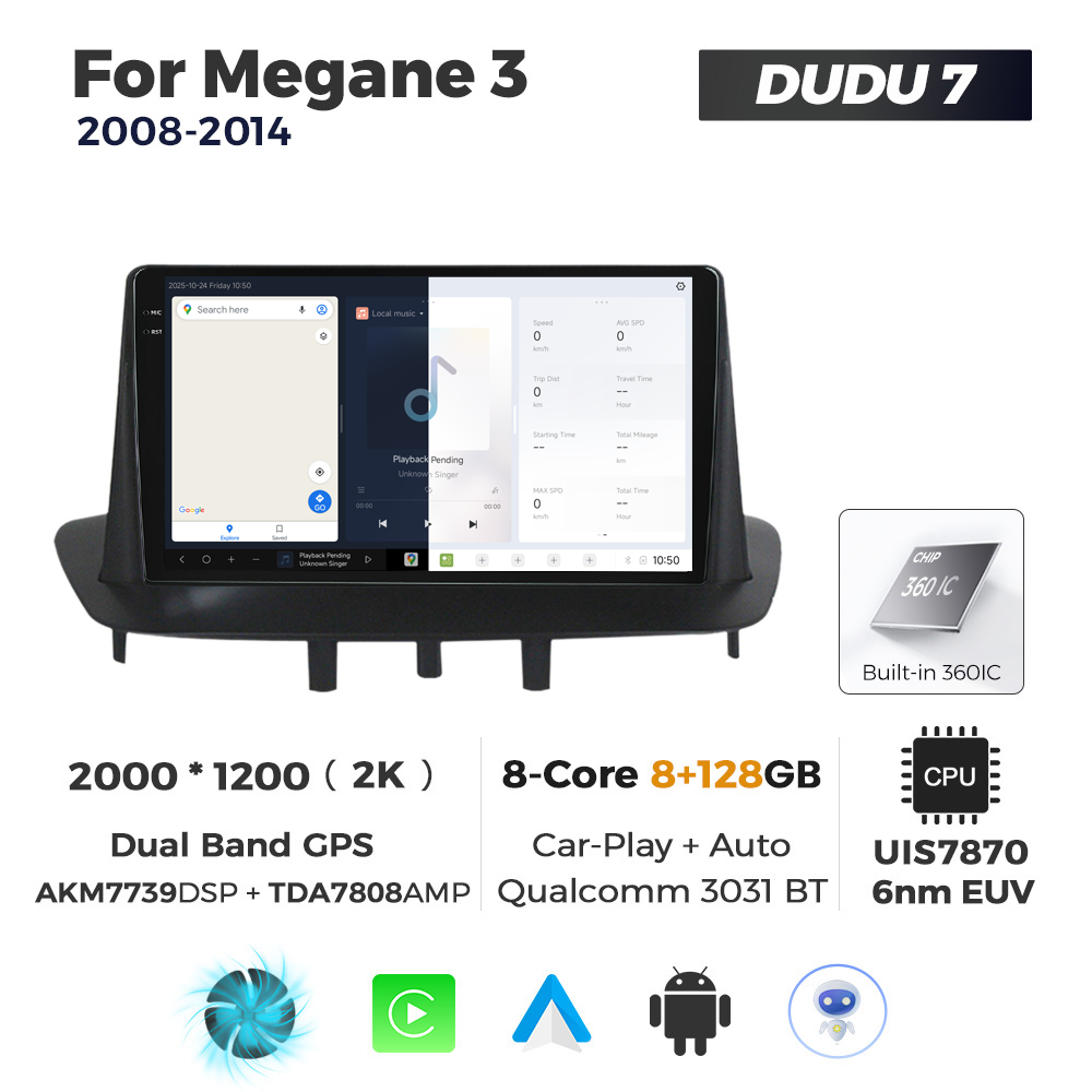 Navigatie Dedicata Renault Megan 3 2008-2014 DUDU7 9" 8GB RAM, 128GB ROM, Octacore, Ecran 2K, CarPlay&AndroidAuto, Android - imagine 5