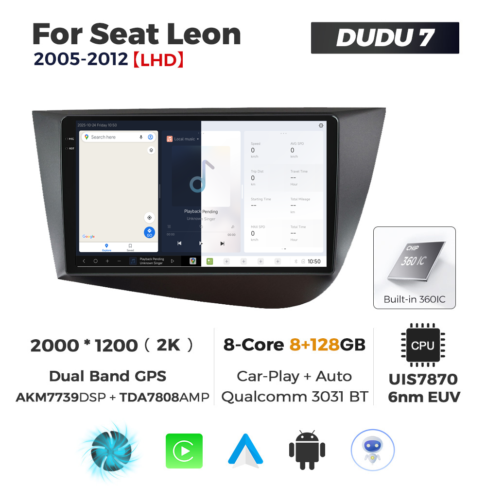 Navigatie Dedicata Seat Leon 2005-2012 DUDU7 9" 8GB RAM, 128GB ROM, Octacore, Ecran 2K, CarPlay&AndroidAuto, Android - imagine 5