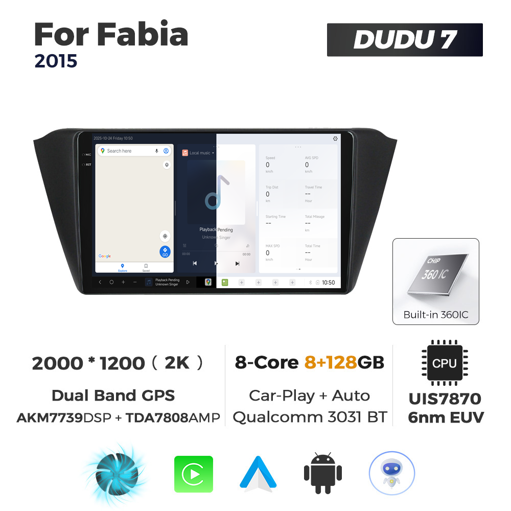 Navigatie Dedicata Skoda Fabia 2015 DUDU7 9" 8GB RAM, 128GB ROM, Octacore, Ecran 2K, CarPlay&AndroidAuto, Android - imagine 5