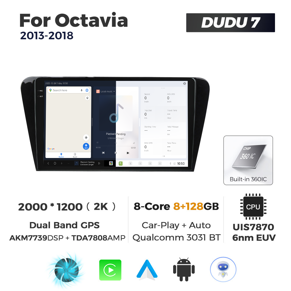 Navigatie Dedicata Skoda Octavia 2013-2018 DUDU7 9" 8GB RAM, 128GB ROM, Octacore, Ecran 2K, CarPlay&AndroidAuto, Android - imagine 5