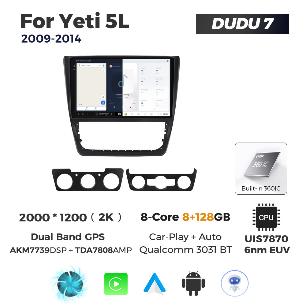 Navigatie Dedicata Skoda Yeti 5L 2009-2014 DUDU7 9" 8GB RAM, 128GB ROM, Octacore, Ecran 2K, CarPlay&AndroidAuto, Android - imagine 5