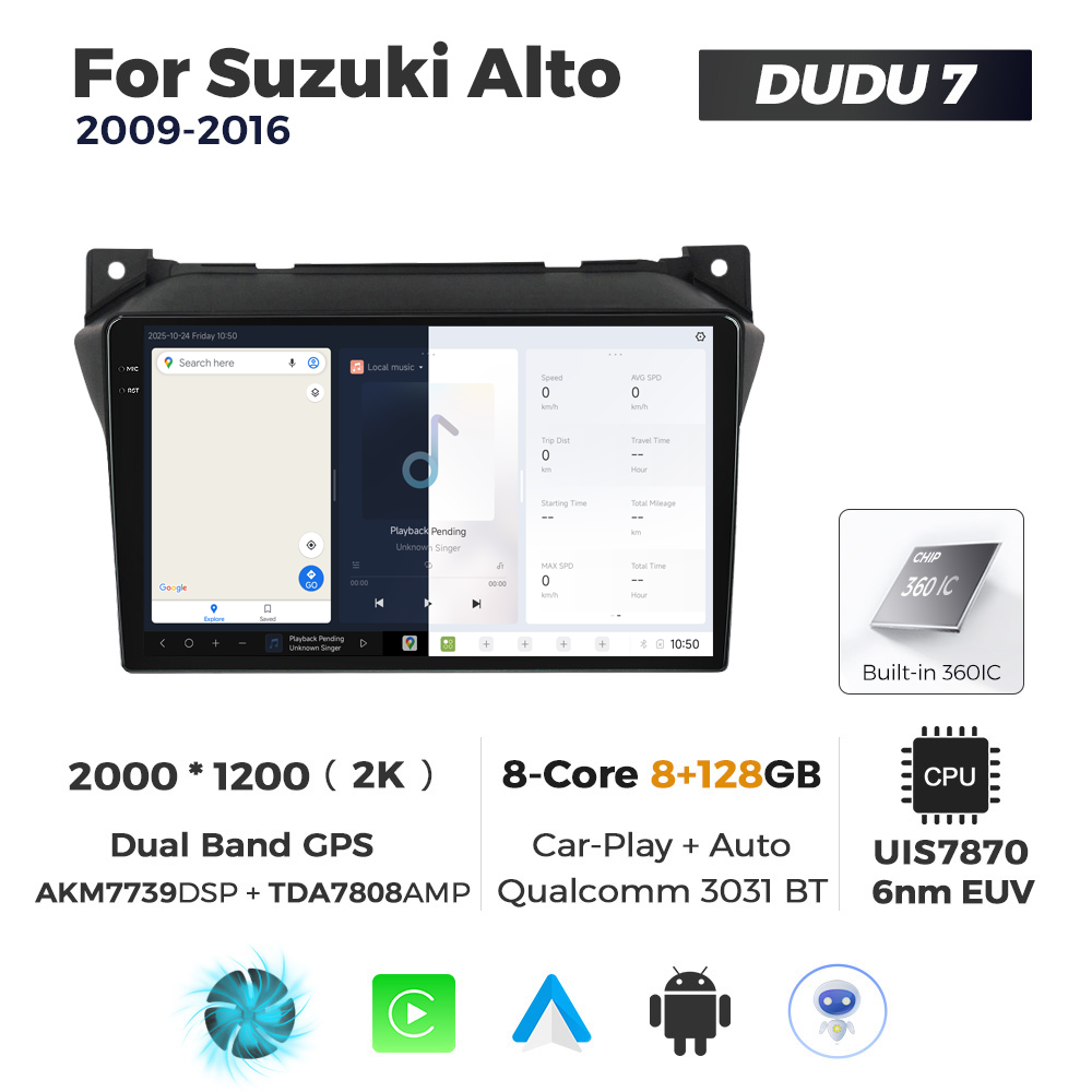 Navigatie Dedicata Suzuki Alto 2009-2016 DUDU7 9" 8GB RAM, 128GB ROM, Octacore, Ecran 2K, CarPlay&AndroidAuto, Android - imagine 5