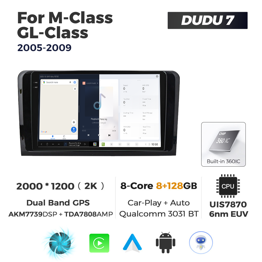 Navigatie Dedicata Benz ML/GL-Class 2005-2009 DUDU7 9" 8GB RAM, 128GB ROM, Octacore, Ecran 2K, CarPlay&AndroidAuto, Android - imagine 5