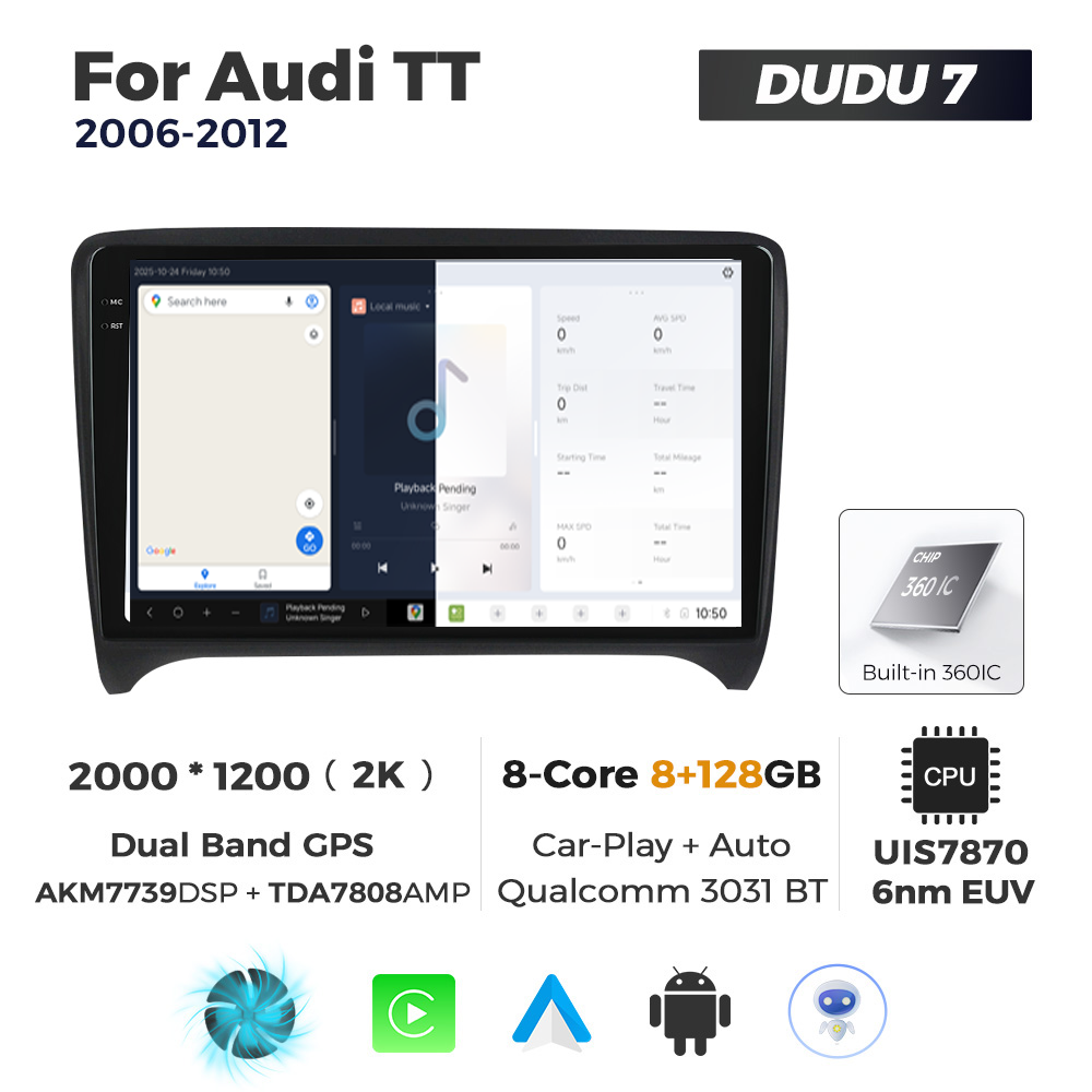 Navigatie Dedicata Audi TT 2006-2012 DUDU7 9" 8GB RAM, 128GB ROM, Octacore, Ecran 2K, CarPlay&AndroidAuto, Android - imagine 5