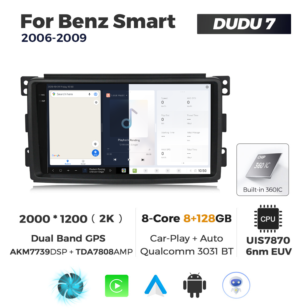 Navigatie Dedicata Benz Smart 2006-2009 DUDU7 9" 8GB RAM, 128GB ROM, Octacore, Ecran 2K, CarPlay&AndroidAuto, Android - imagine 5
