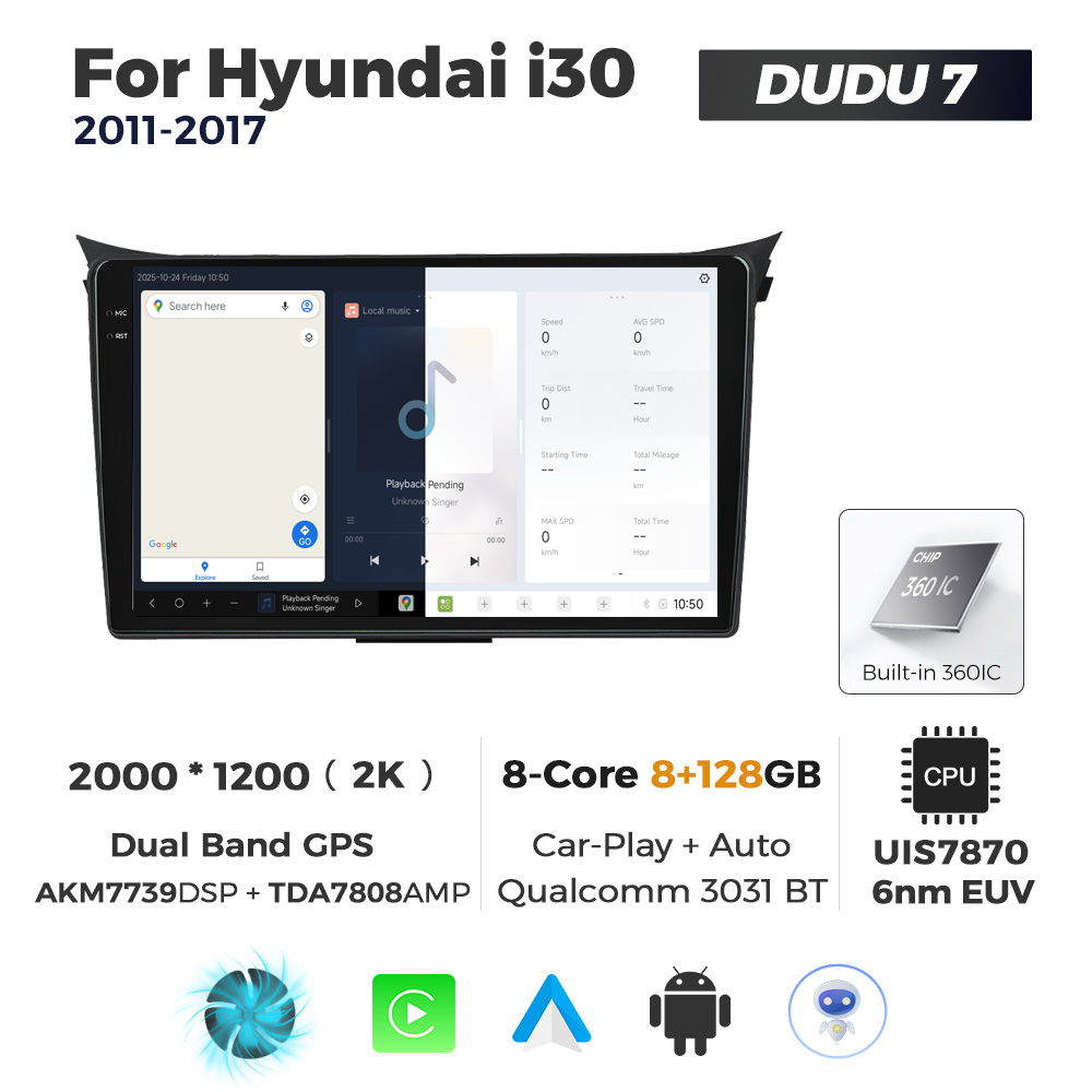 Navigatie Dedicata Hyundai I30 2011-2017 DUDU7 9" 8GB RAM, 128GB ROM, Octacore, Ecran 2K, CarPlay&AndroidAuto, Android - imagine 5