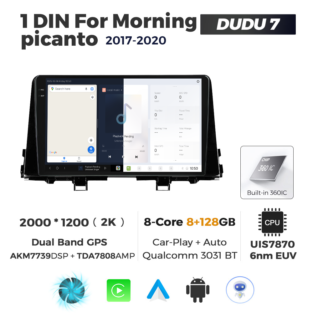 Navigatie Dedicata Kia Morning Picanto 2017-2020 DUDU7 9" 8GB RAM, 128GB ROM, Octacore, Ecran 2K, CarPlay&AndroidAuto, Android - imagine 2