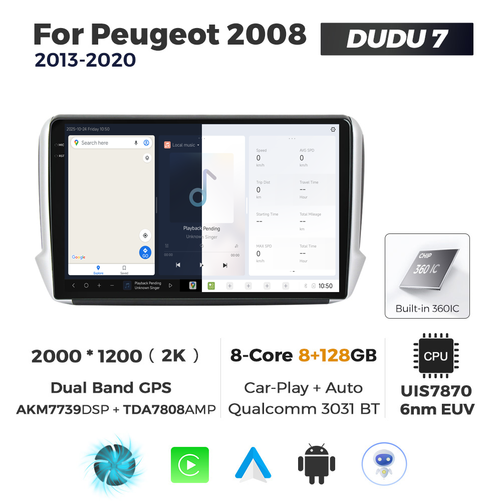 Navigatie Dedicata Peugeot 2008 2013-2020 DUDU7 9" 8GB RAM, 128GB ROM, Octacore, Ecran 2K, CarPlay&AndroidAuto, Android - imagine 5