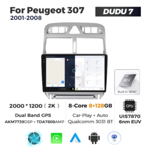 Navigatie Dedicata Peugeot 307 2001-2008 DUDU7 9" 8GB RAM, 128GB ROM, Octacore, Ecran 2K, CarPlay&AndroidAuto, Android - imagine 5