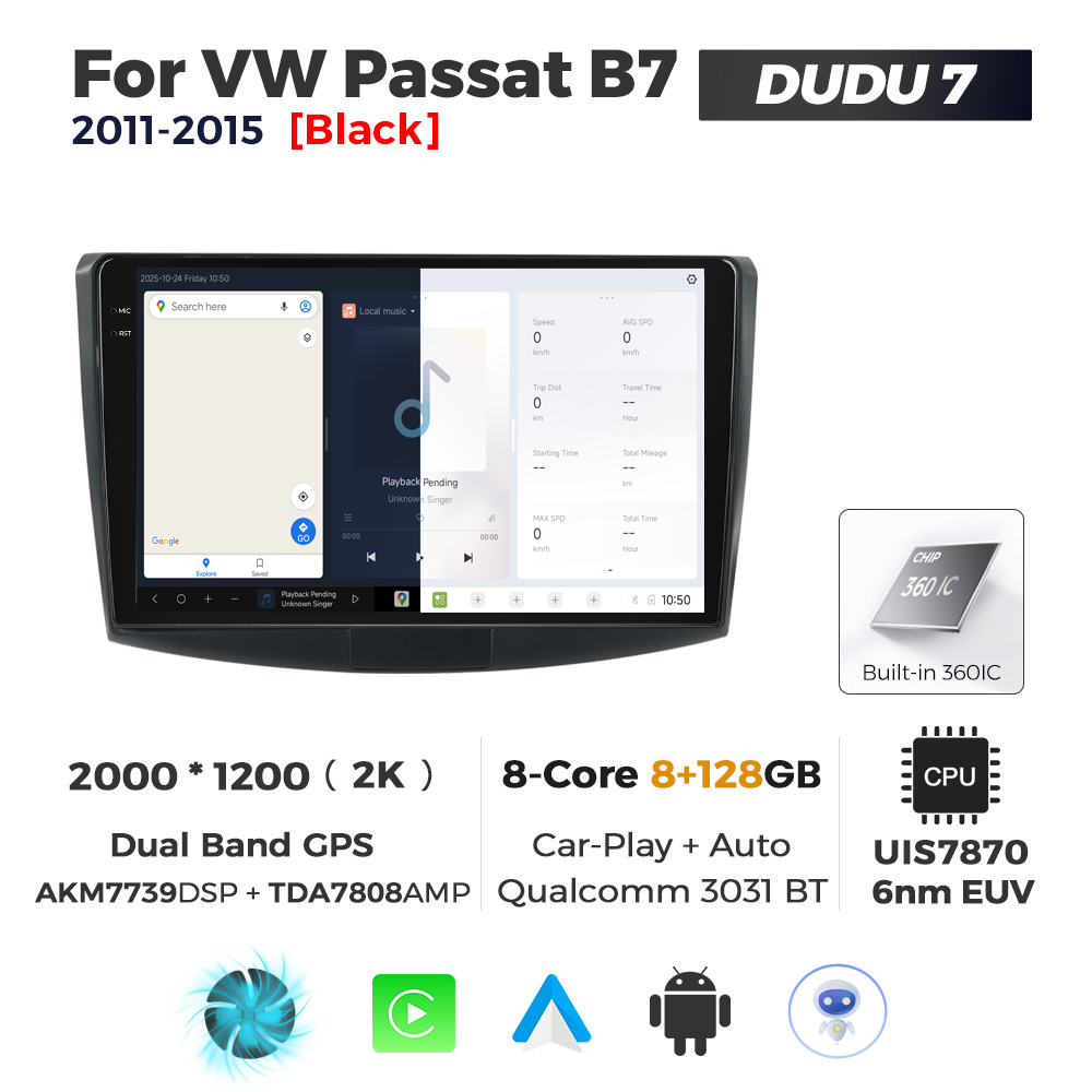 Navigatie Dedicata Volkswagen Passat B6/B7 Negru 2005-2015 DUDU7 10" 8GB RAM, 128GB ROM, Octacore, Ecran 2K, CarPlay&AndroidAuto, Android - imagine 5