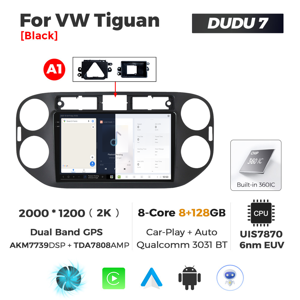 Navigatie Dedicata Volkswagen Tiguan 2007-2016 Negru DUDU7 9" 8GB RAM, 128GB ROM, Octacore, Ecran 2K, CarPlay&AndroidAuto, Android - imagine 5