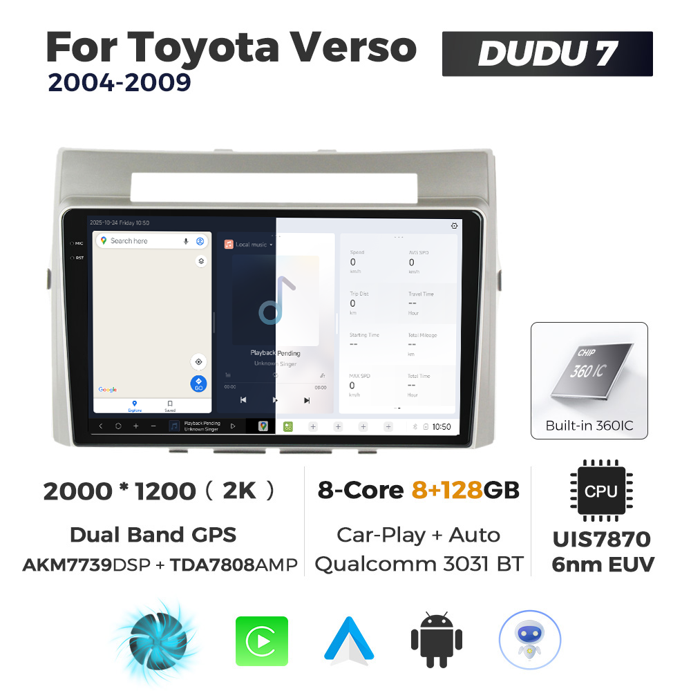 Navigatie Dedicata Toyota Verso 2004-2009 DUDU7 9" 8GB RAM, 128GB ROM, Octacore, Ecran 2K, CarPlay&AndroidAuto, Android - imagine 5