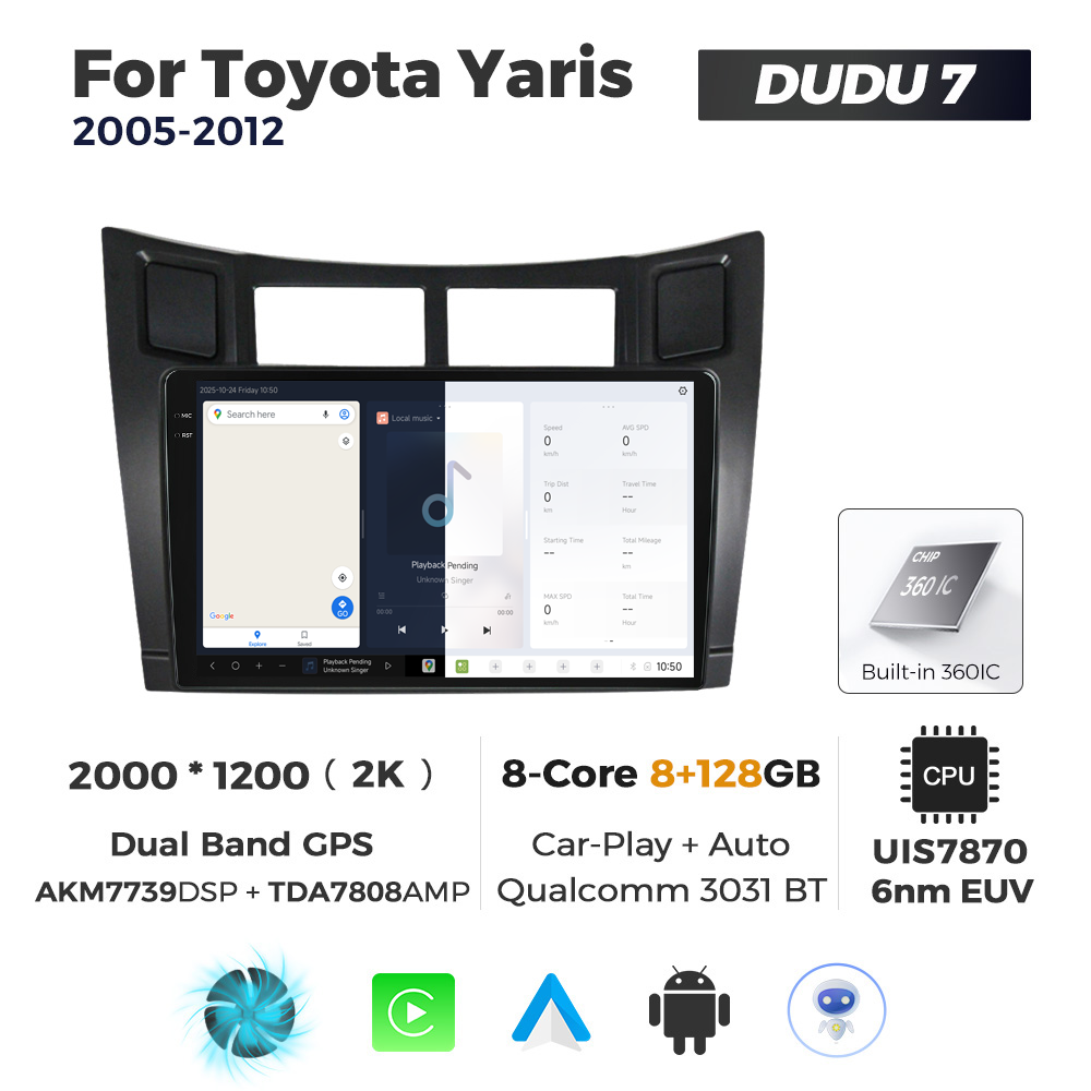 Navigatie Dedicata Toyota Yaris 2005-2012 DUDU7 9" 8GB RAM, 128GB ROM, Octacore, Ecran 2K, CarPlay&AndroidAuto, Android - imagine 5